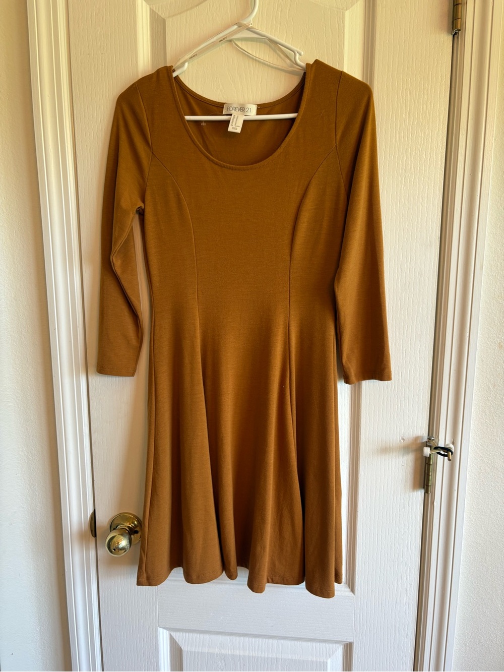 Forever 21 Women's Long Sleeve Scoop Neck Dress in Mustard